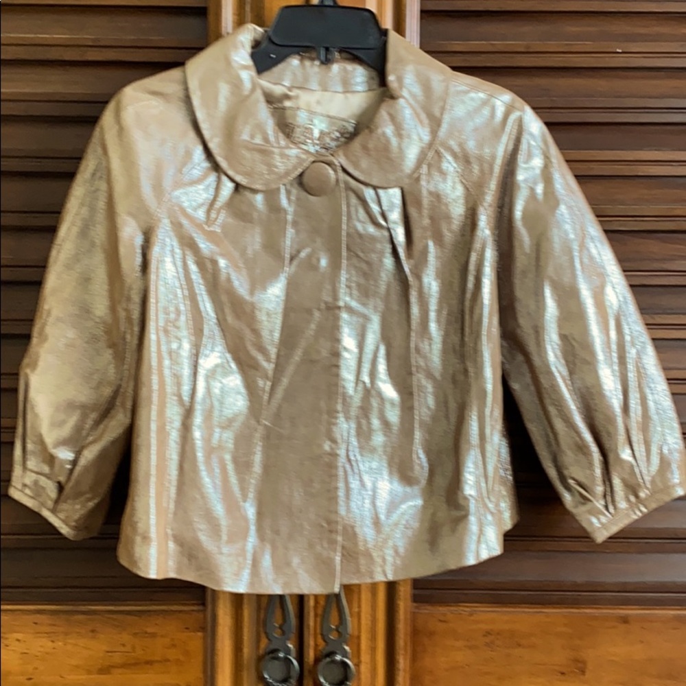 Metallic Rose Leather Swing Jacket